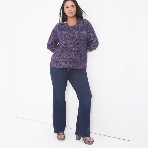 Lane Bryant Sweaters - HOLIDAY CREW-NECK Eyelash Tinsel Sweater Navy knit w/Sparkles & Twinkle Sz 22/24